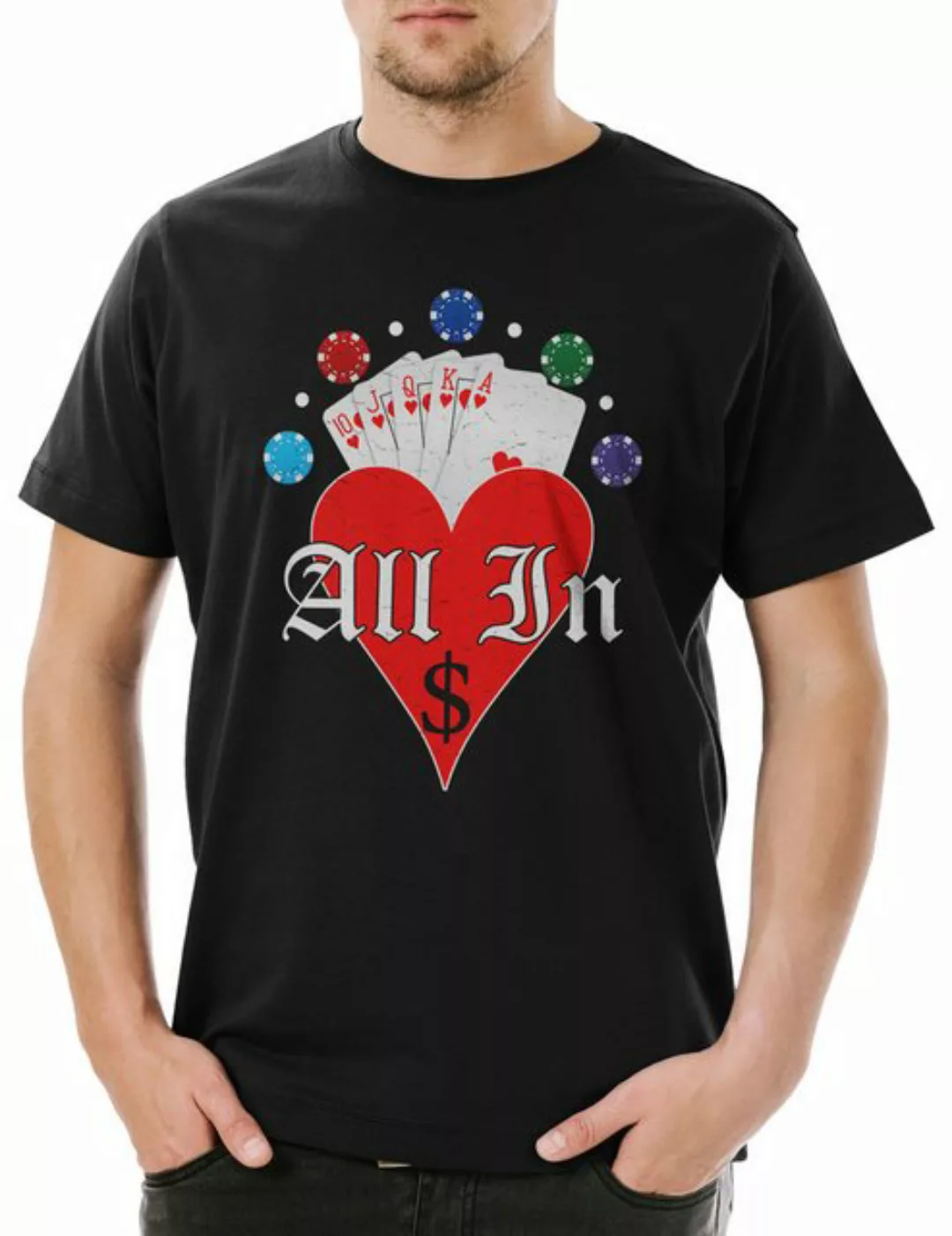 Urban Backwoods Print-Shirt Poker Hearts All In Herren T-Shirt Card Karten günstig online kaufen