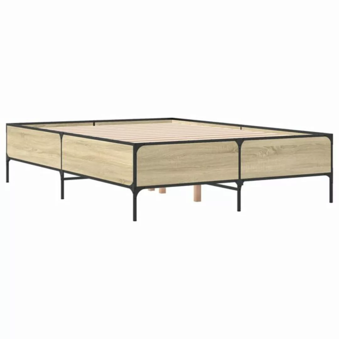 vidaXL Bett Bettgestell Sonoma-Eiche 120x200 cm Holzwerkstoff und Metall günstig online kaufen