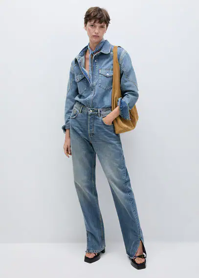 Gerade Jeans mit mittlerem Bund und Schlitzen günstig online kaufen