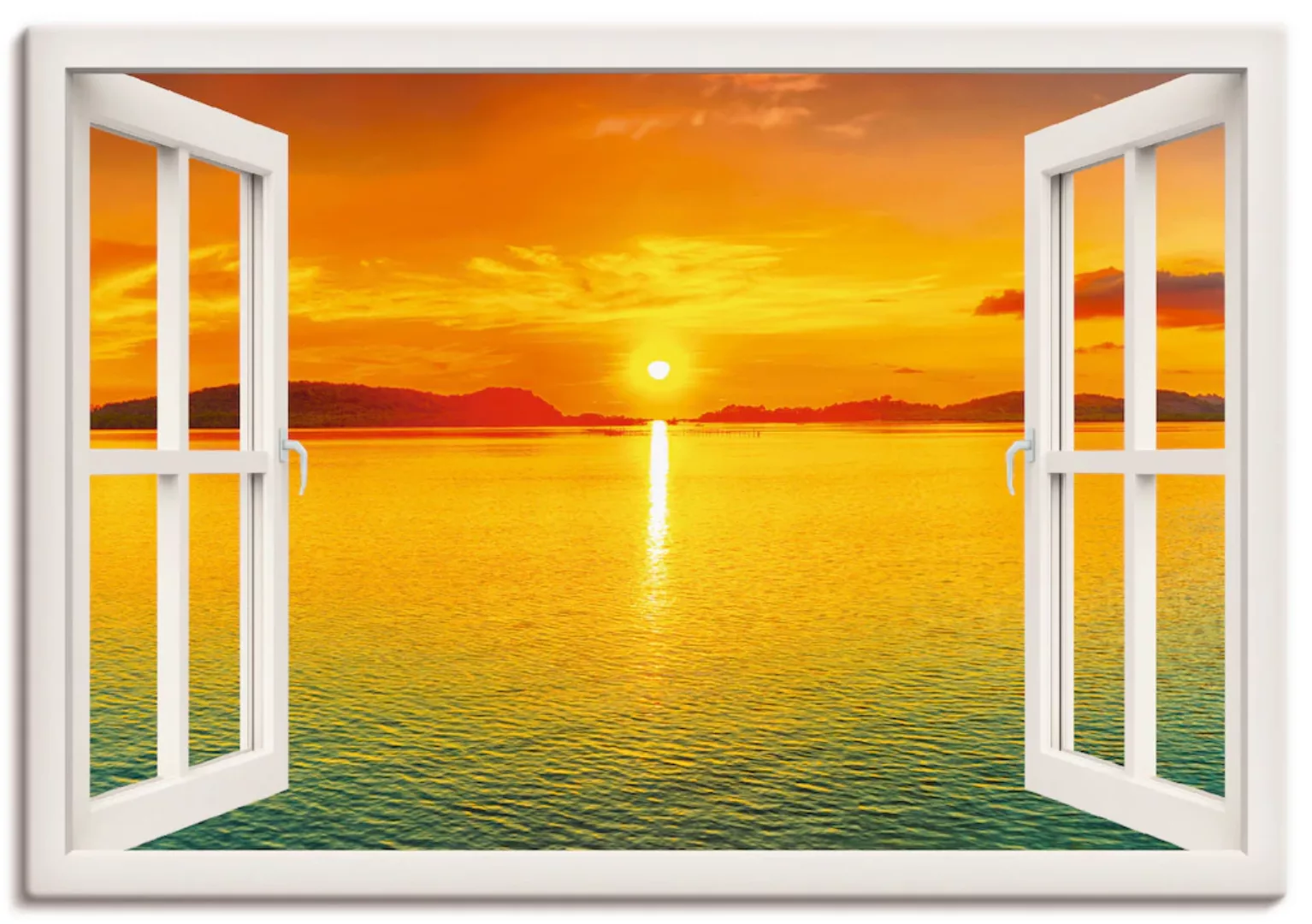 Artland Wandbild "Fensterblick - Sonnenuntergangspanorama", Fensterblick, ( günstig online kaufen