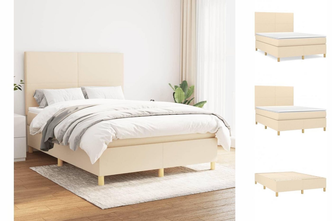 vidaXL Boxspringbett Boxspringbett mit Matratze Creme 140x190 cm Stoff Bett günstig online kaufen