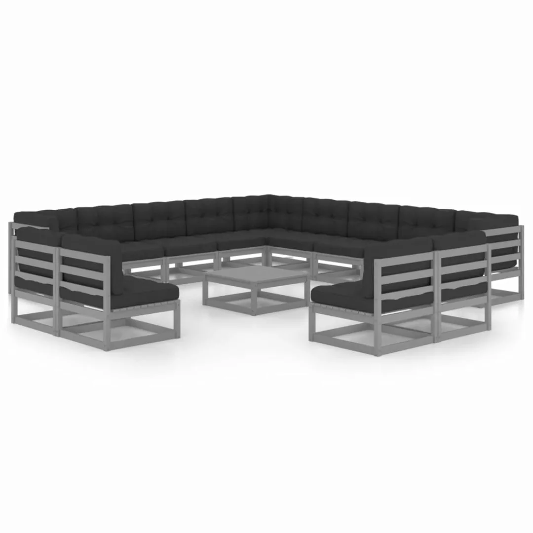 14-tlg. Garten-lounge-set Mit Kissen Grau Kiefer Massivholz günstig online kaufen