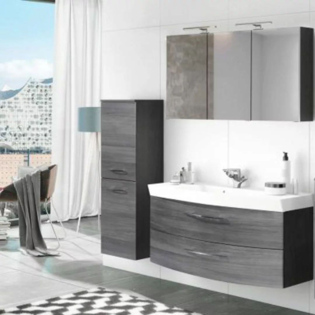 Lomadox Badmöbel Waschplatz Set mit Waschtisch FLORIDO-03 Hochglanz weiß B günstig online kaufen
