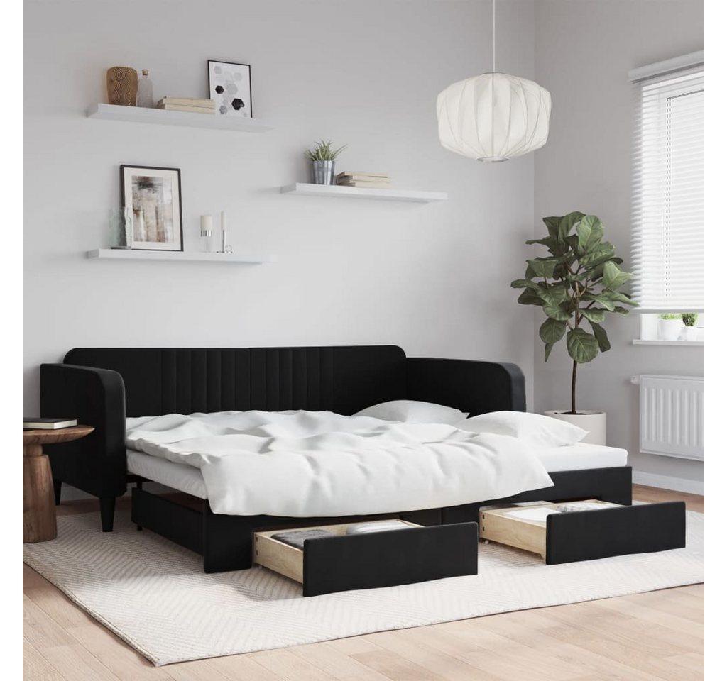 furnicato Bett Tagesbett Ausziehbar mit Schubladen Schwarz 100x200 cm Samt günstig online kaufen