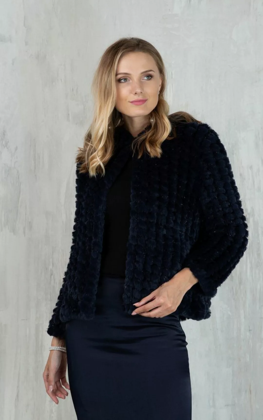 Passioni Fellimitatjacke strukturierte Webpelz Jacke mit Lurexgarn mit Hake günstig online kaufen