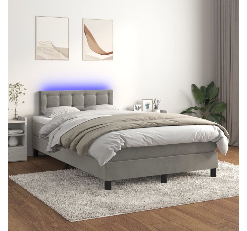 vidaXL Boxspringbett Boxspringbett mit Matratze LED Hellgrau 120x200 cm Sam günstig online kaufen