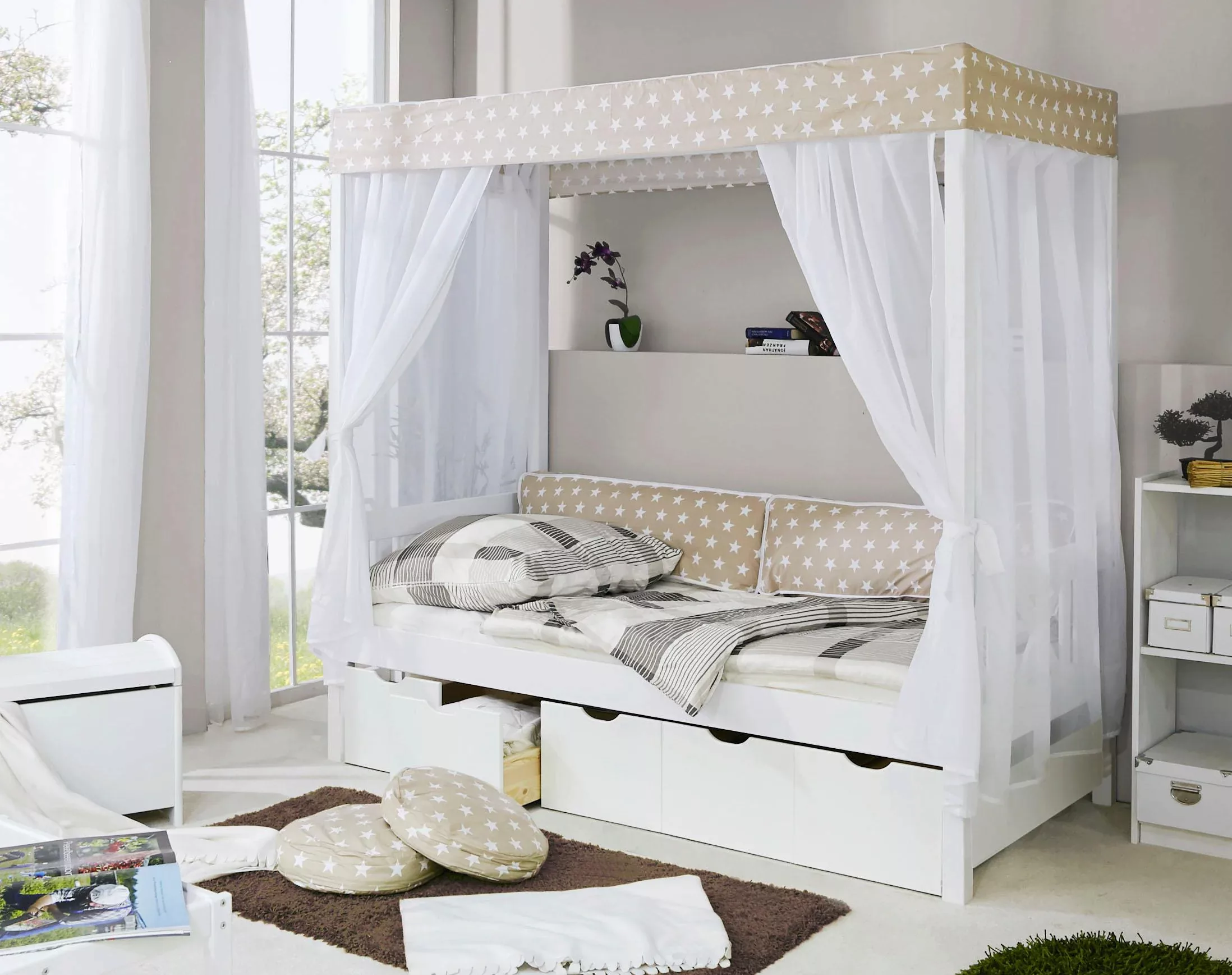 Ticaa Himmelbett "Lino", Himmelbett, inkl. Schubkasten und Rollrost günstig online kaufen