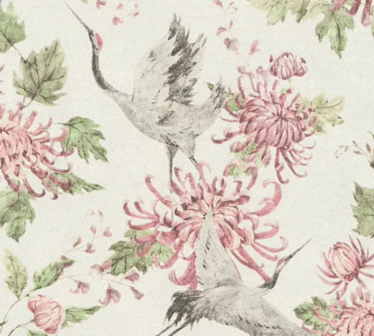 Bricoflor Chinesische Tapete mit Vögeln Asiatische Vliestapete Kranich und günstig online kaufen