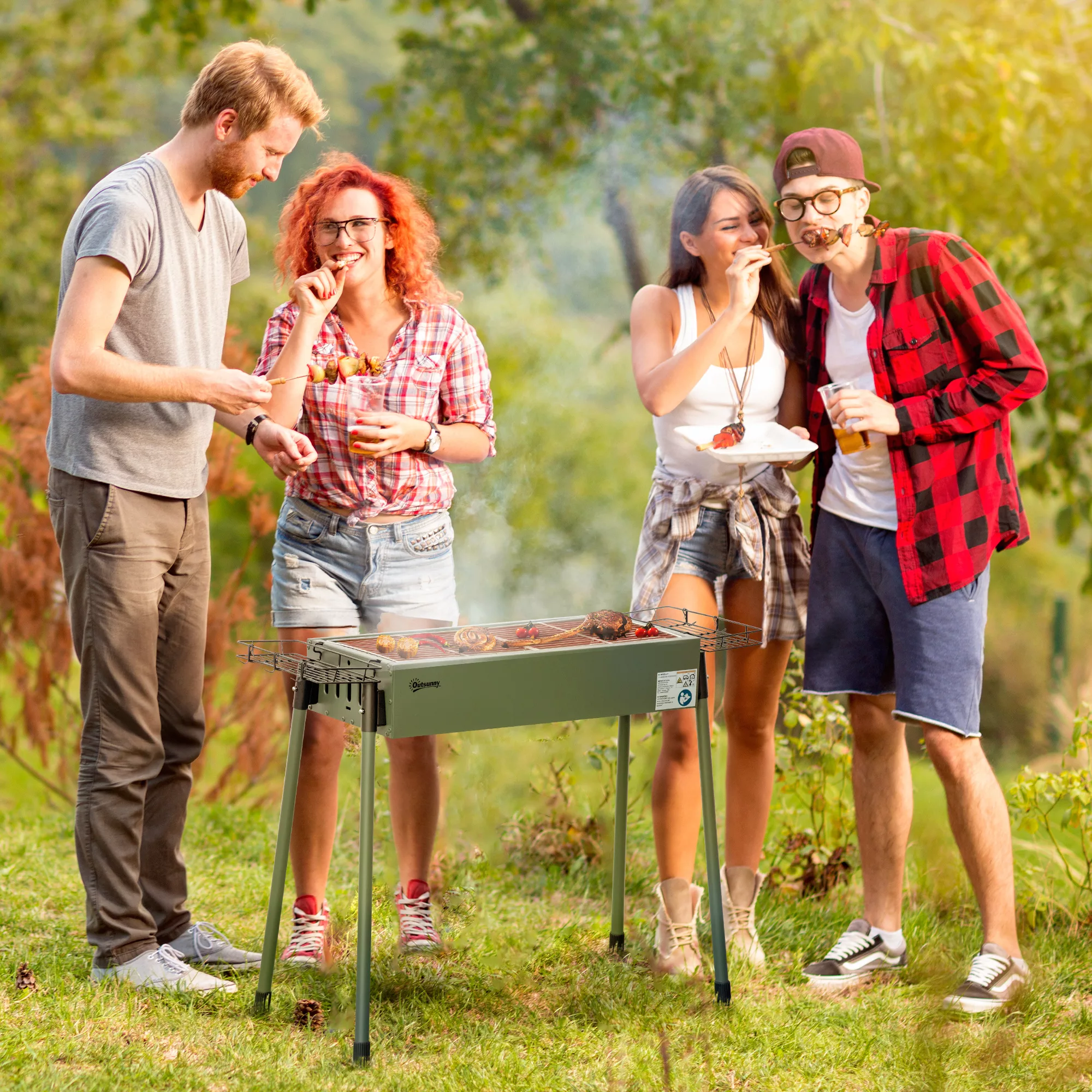 Outsunny Campinggrill Holzkohlegrill mit Grillrost, Rostfreier Stahl & verz günstig online kaufen