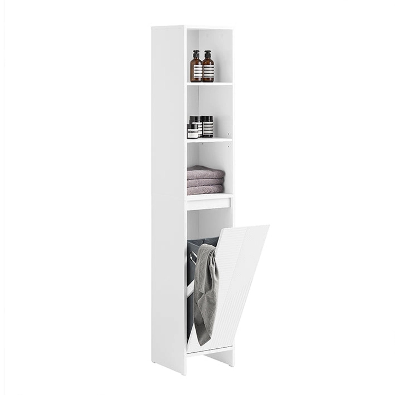 SoBuy Hochschrank mit Wäschesack Wäscheschrank Badezimmer Schrank Weiß BZR1 günstig online kaufen