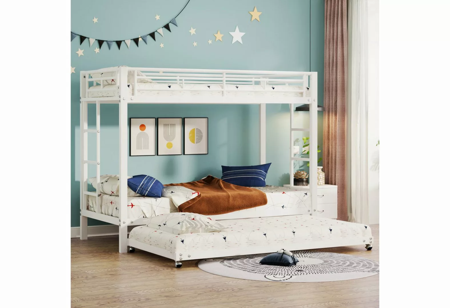 OKWISH Etagenbett Kinderbett, ausgestattet mit Ausziehbett, hohe Geländer ( günstig online kaufen