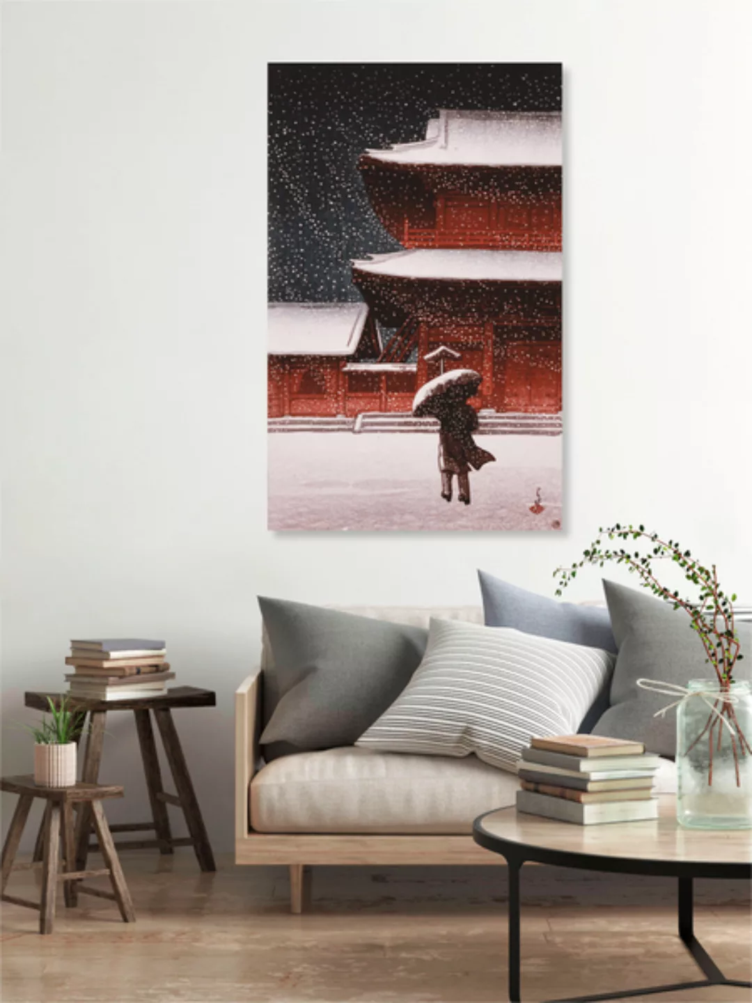 Poster / Leinwandbild - Shiba Zojo Temple In Snow By Hasui Kawase günstig online kaufen