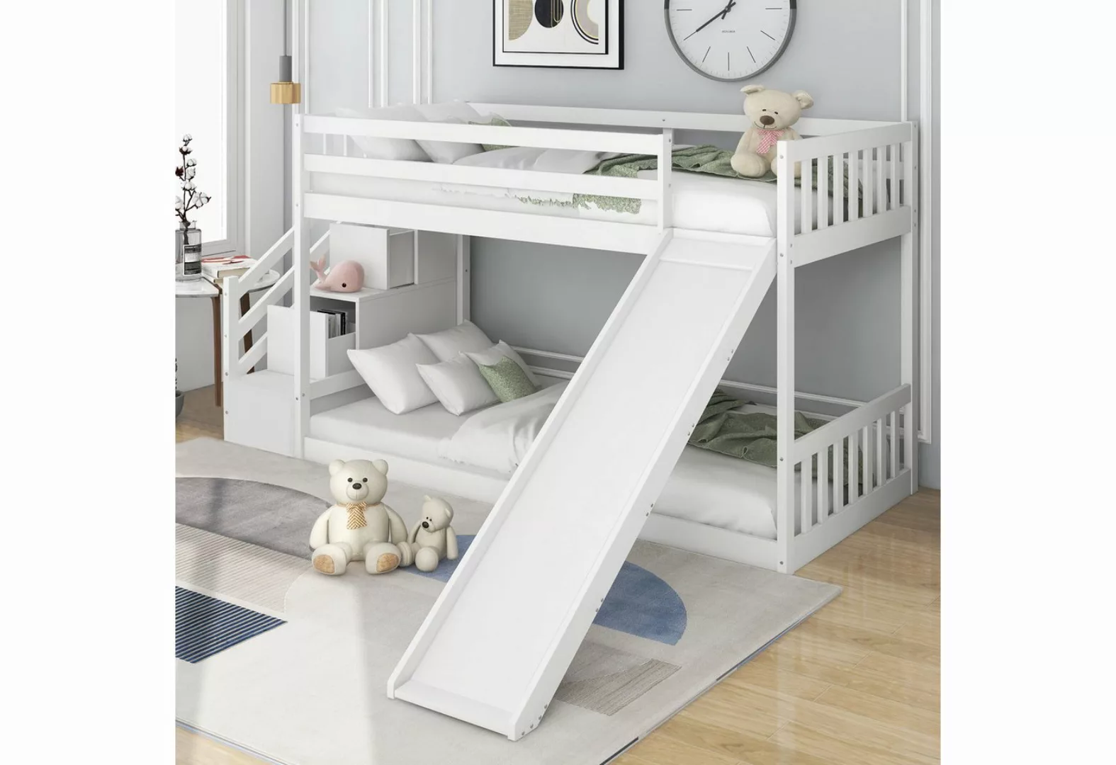 DOPWii Kinderbett 90x200cm,Etagenbett mit Rutsche,Treppe,mit 2 Schubladen i günstig online kaufen
