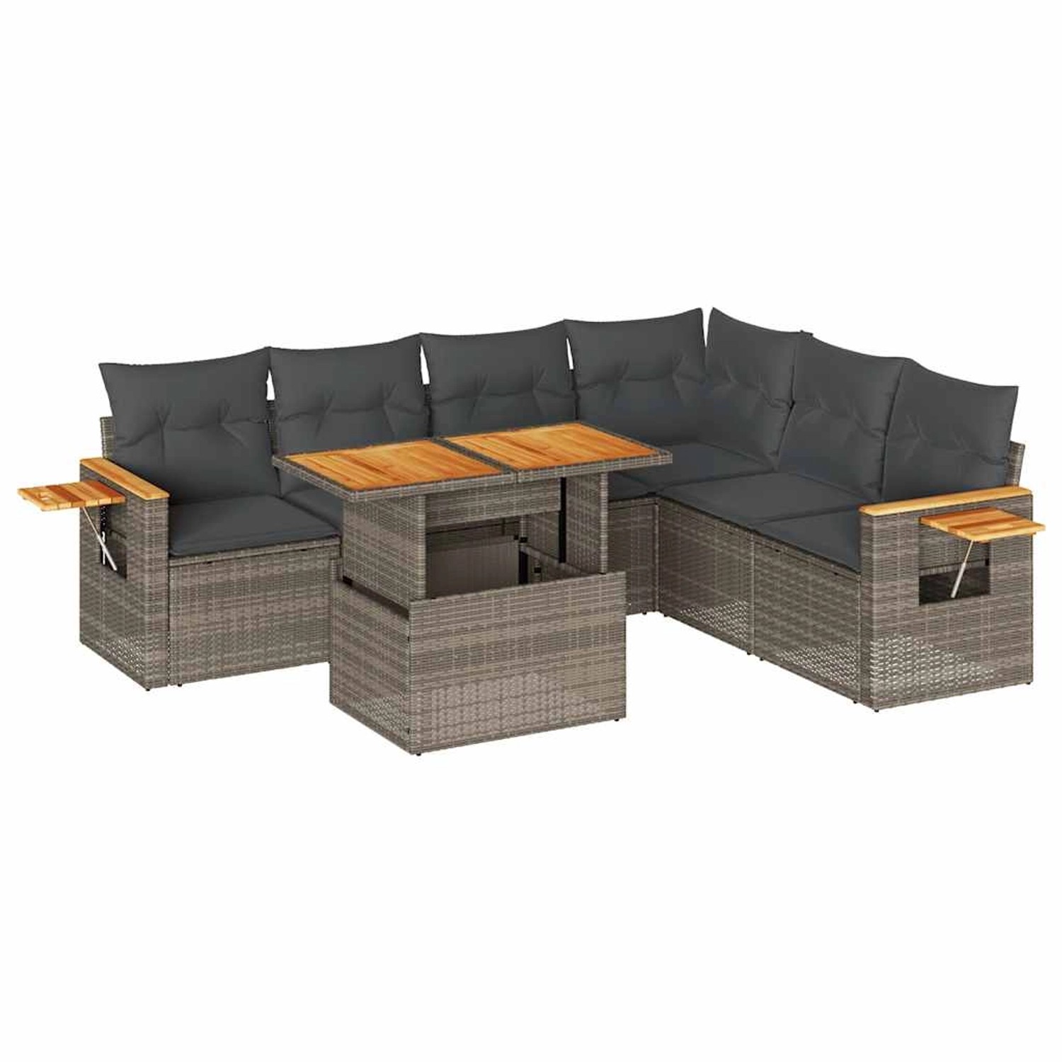 vidaXL 7-Tlg Garten-Sofagarnitur mit Kissen Grau Poly Rattan Akazie 3327609 günstig online kaufen