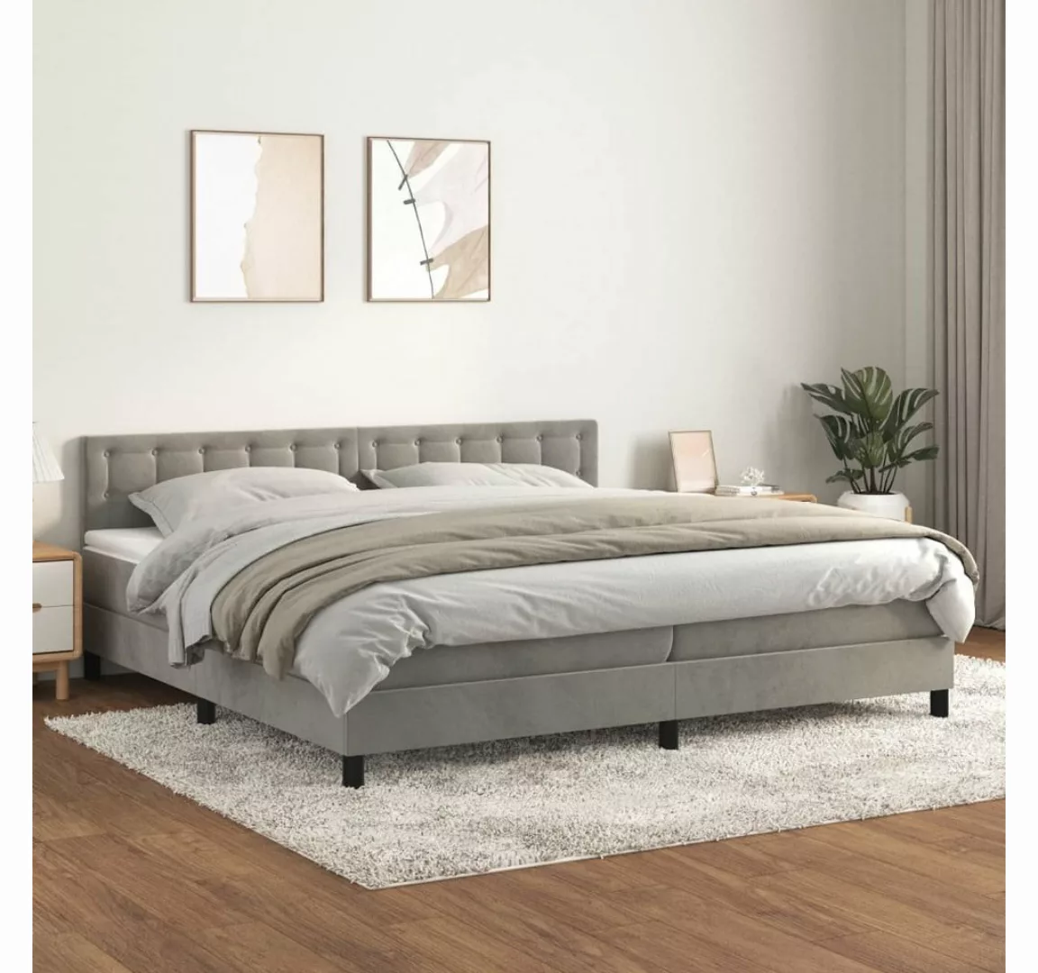 furnicato Bett Boxspringbett mit Matratze Hellgrau 200x200 cm Samt günstig online kaufen