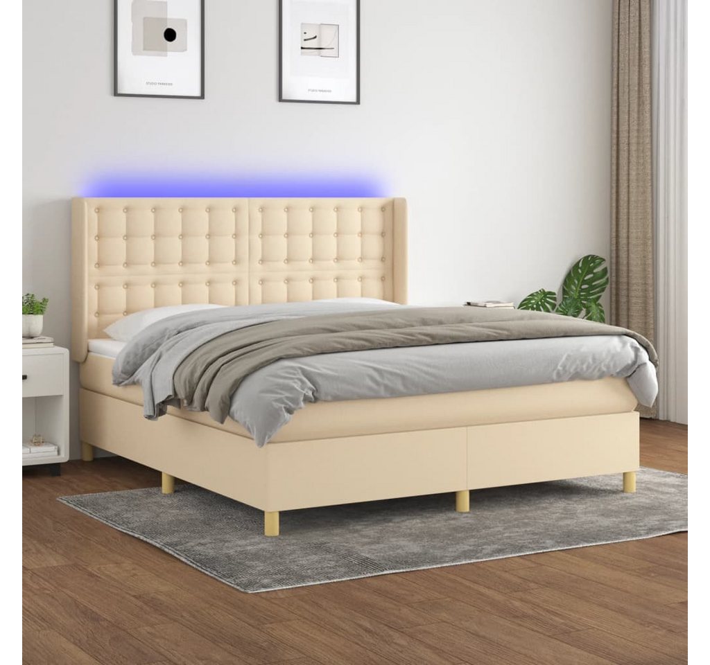 vidaXL Boxspringbett Boxspringbett mit Matratze LED Creme 160x200 cm Stoff günstig online kaufen