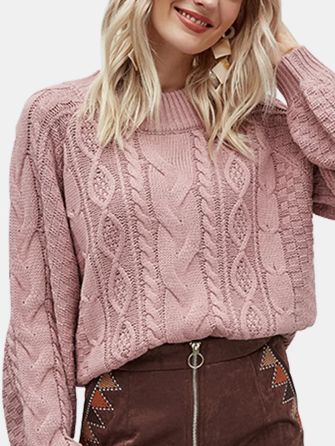 Langarm-Strickpullover mit rundem Hals und dickem Pullover günstig online kaufen