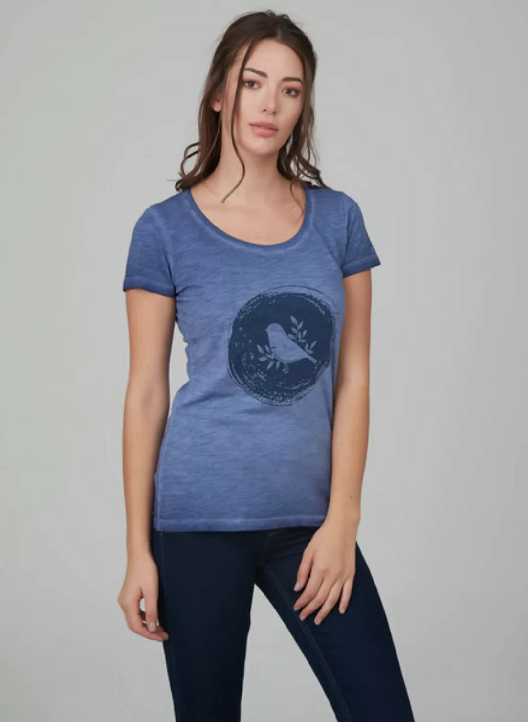 Garment Dyed Tshirt Vorne Mit Vogel-print günstig online kaufen