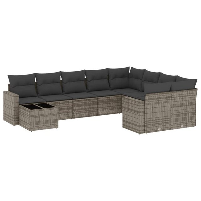 vidaXL Sofaelement 10-tlg. Garten-Sofagarnitur mit Kissen Grau Poly Rattan günstig online kaufen