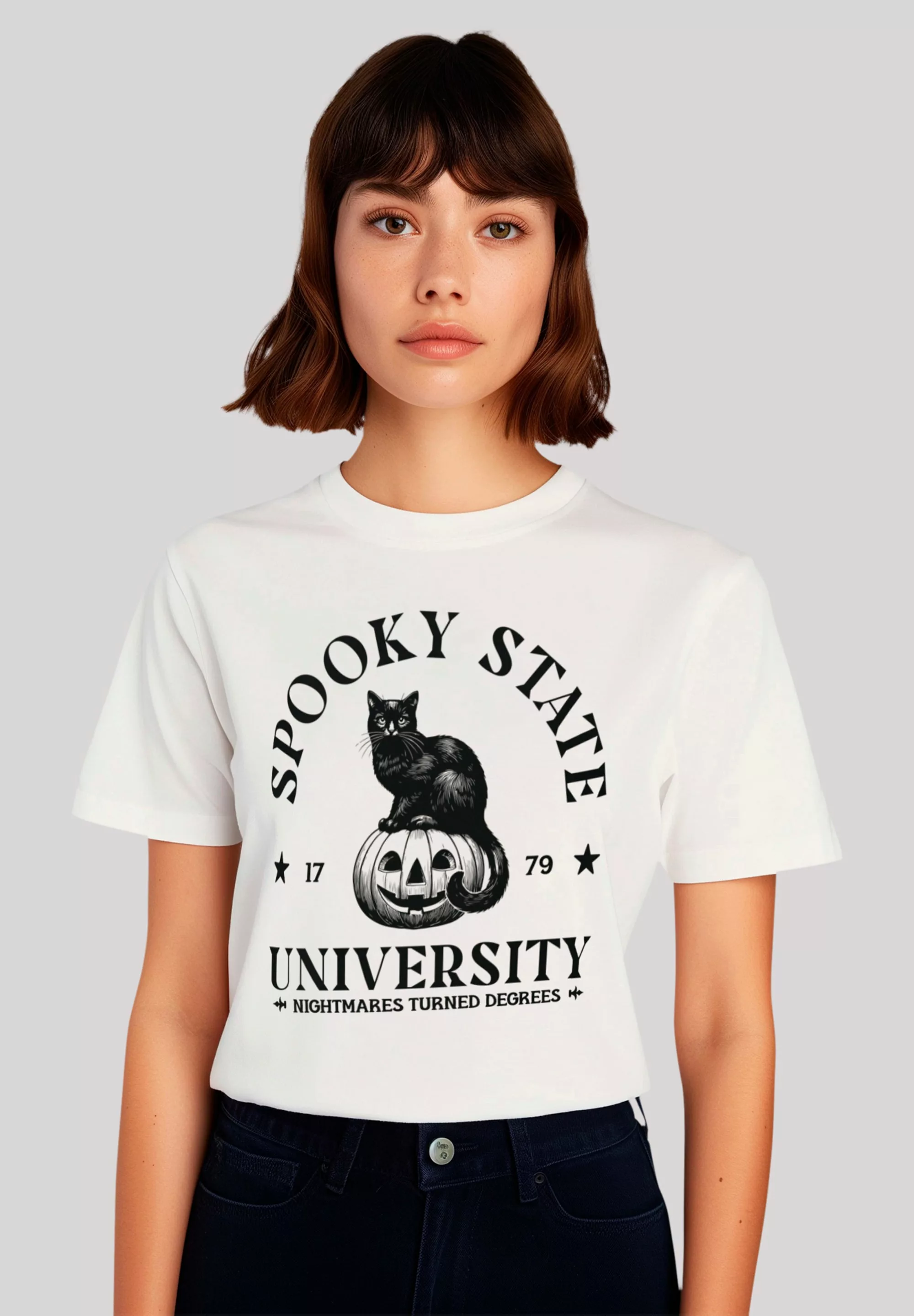 F4NT4STIC T-Shirt "Halloween University Spooky state cat", Premium Qualität günstig online kaufen