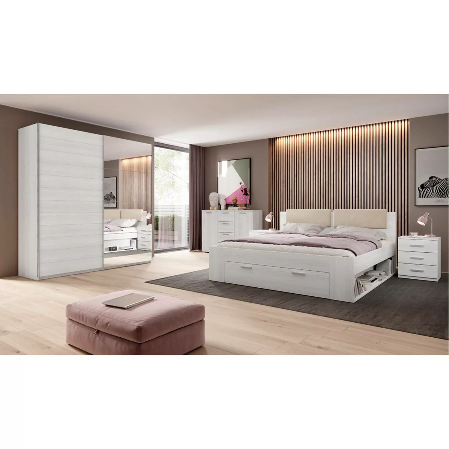 Schlafzimmer Kombination mit Kleiderschrank incl. Spiegel GRAZ-83 in Abisko günstig online kaufen