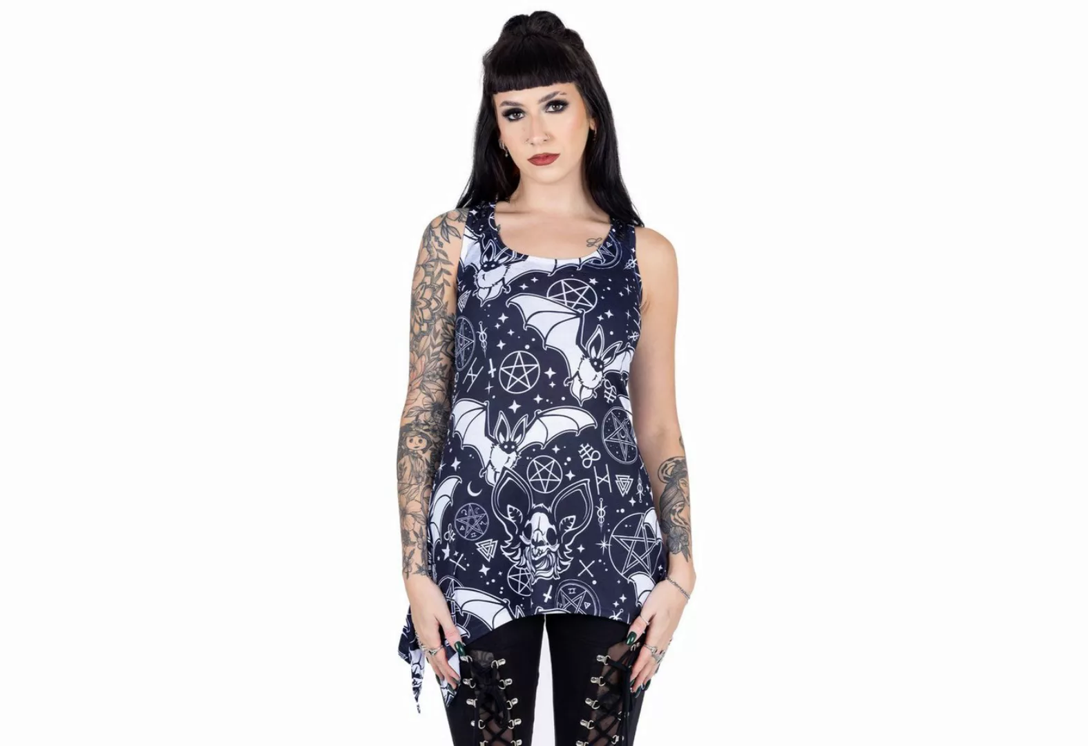 Heartless Tanktop Conjure Lace Panel Vest Gothic Okkult Fledermaus günstig online kaufen