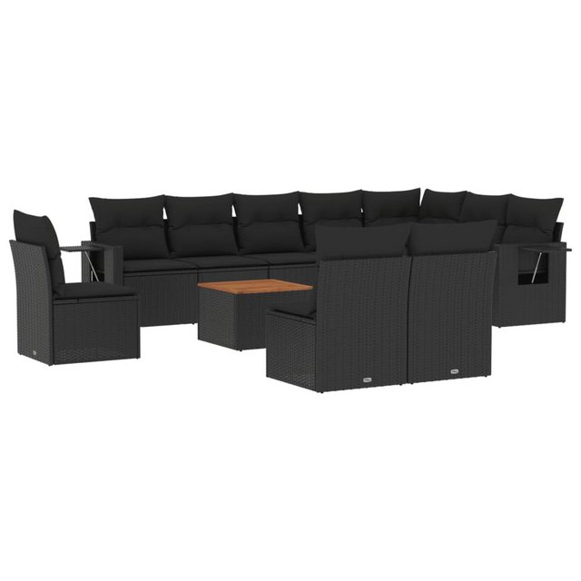 vidaXL Sofaelement 11-tlg. Garten-Sofagarnitur mit Kissen Schwarz Poly Ratt günstig online kaufen