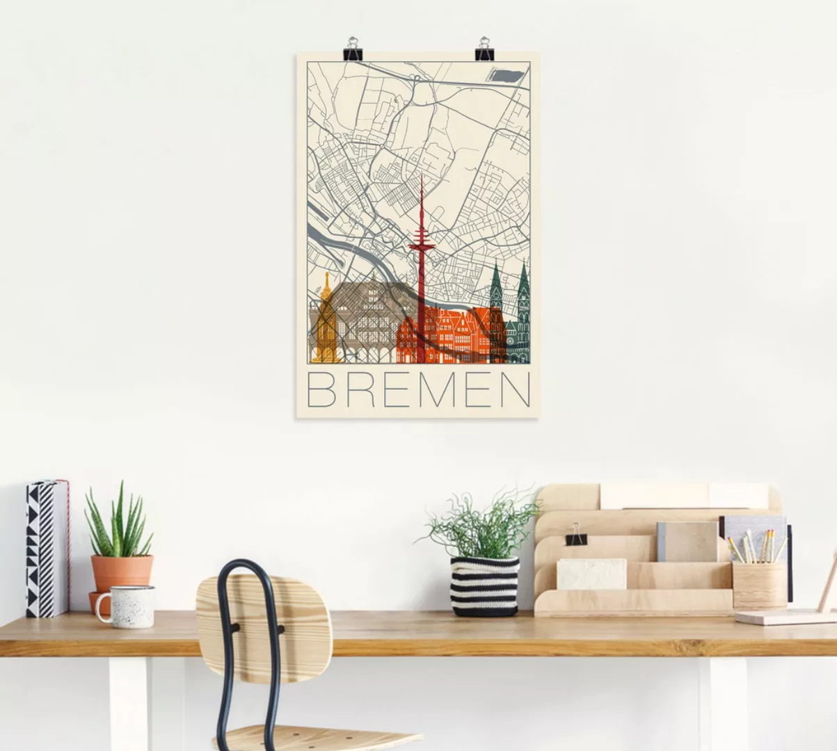 Artland Wandbild "Retro Karte Bremen", Deutschland, (1 St.), als Alubild, O günstig online kaufen