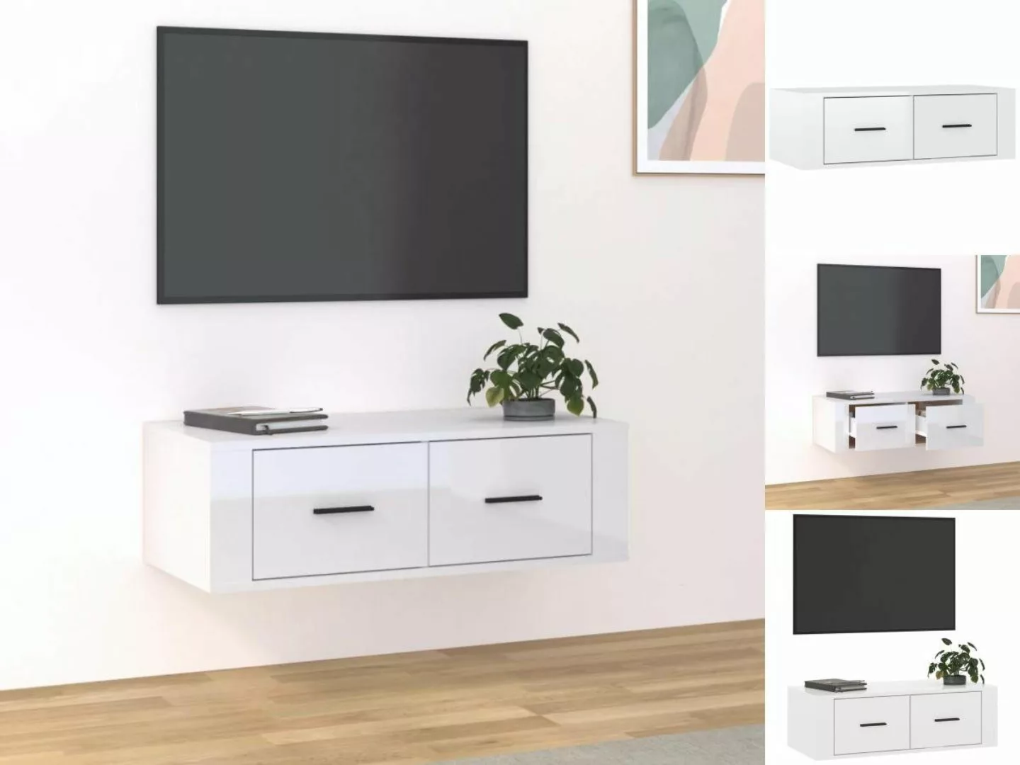 vidaXL TV-Schrank TV-Wandschrank Hochglanz-Weiß 80x36x25 cm Spanplatte Lowb günstig online kaufen