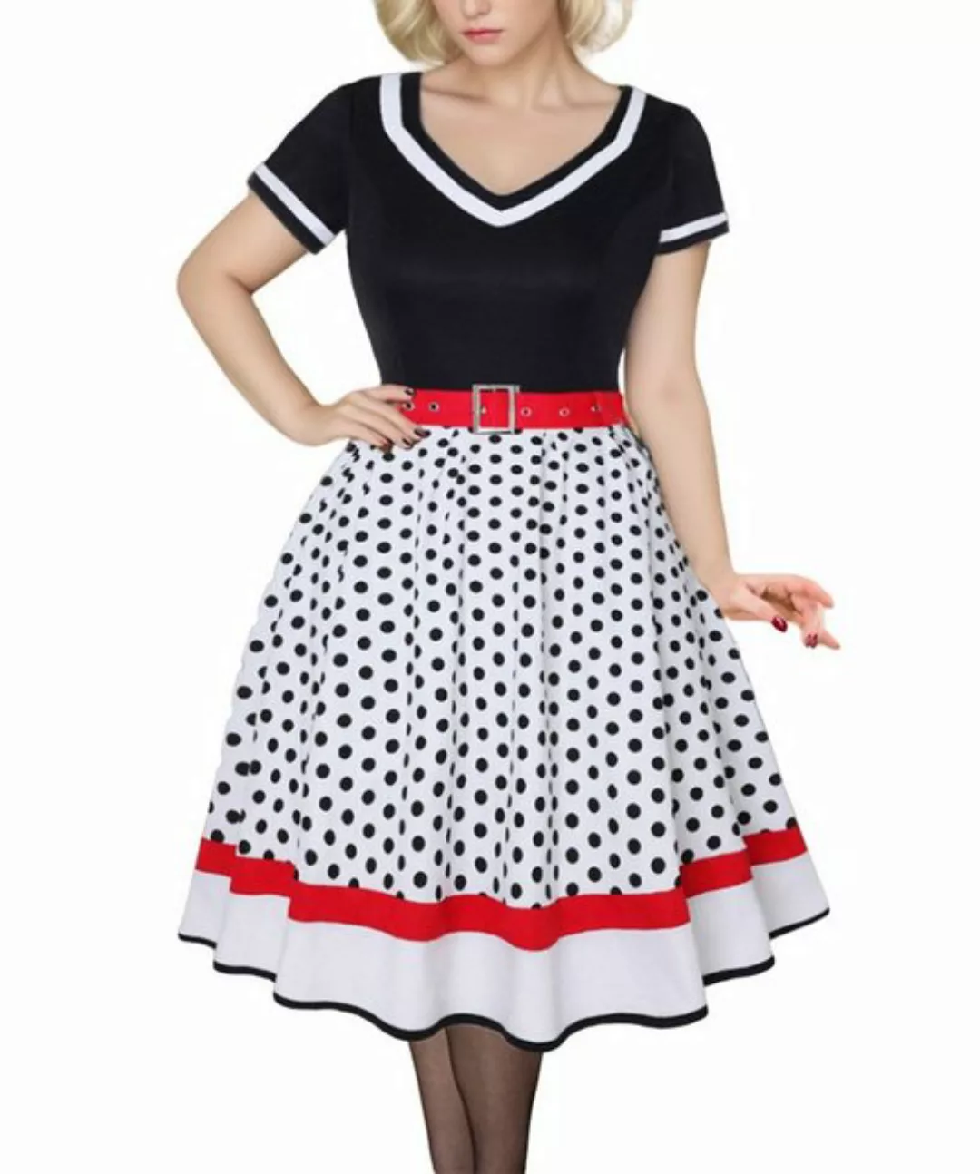 B.X Druckkleid Damen Polka Dot Vintage Cinch Taille Kleid Gürtel Partykleid günstig online kaufen