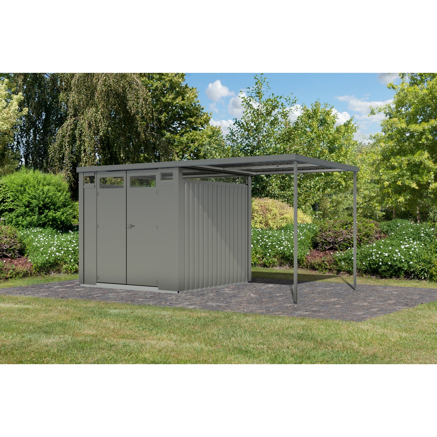 Karibu Metallgerätehaus Amato 2 m. Anbaudach Graualuminium 218 x 231 x 229 günstig online kaufen