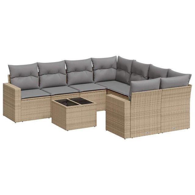 vidaXL Sofaelement 9-tlg. Garten-Sofagarnitur mit Kissen Beige Poly Rattan günstig online kaufen