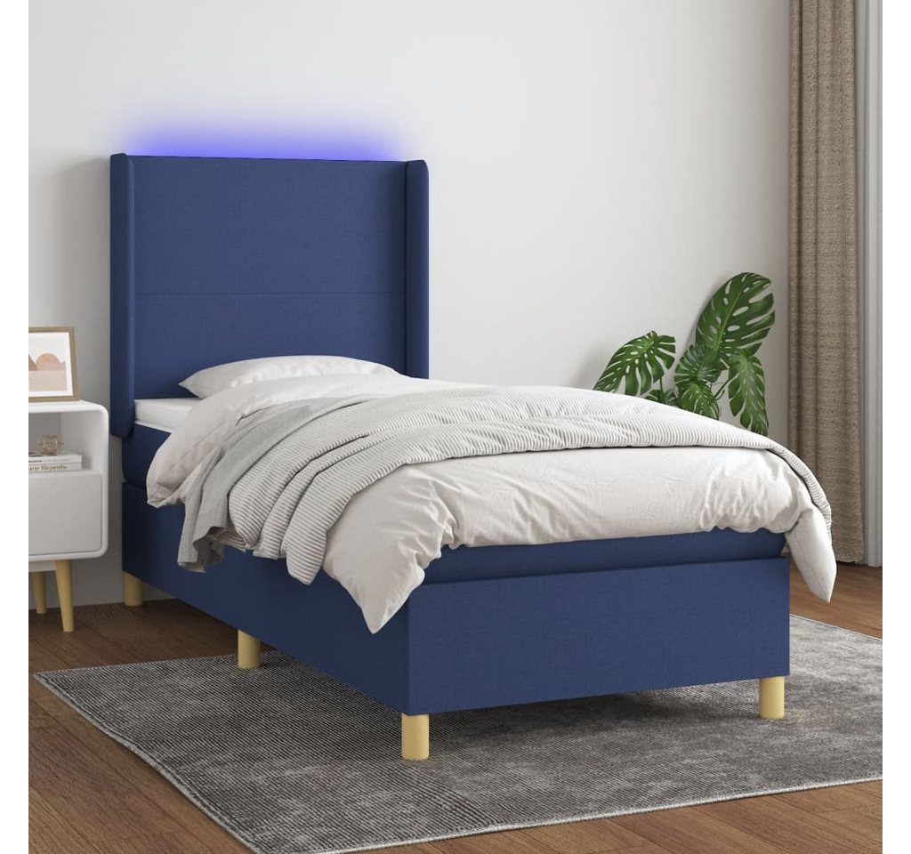 vidaXL Boxspringbett Boxspringbett mit Matratze LED Blau 90x200 cm Stoff Be günstig online kaufen