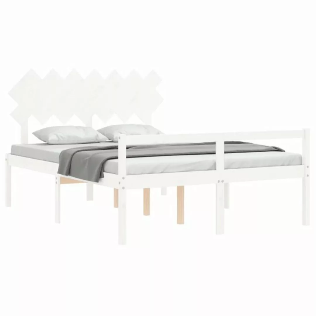 furnicato Bett Seniorenbett mit Kopfteil 140x190 cm Weiß Massivholz (1-tlg) günstig online kaufen