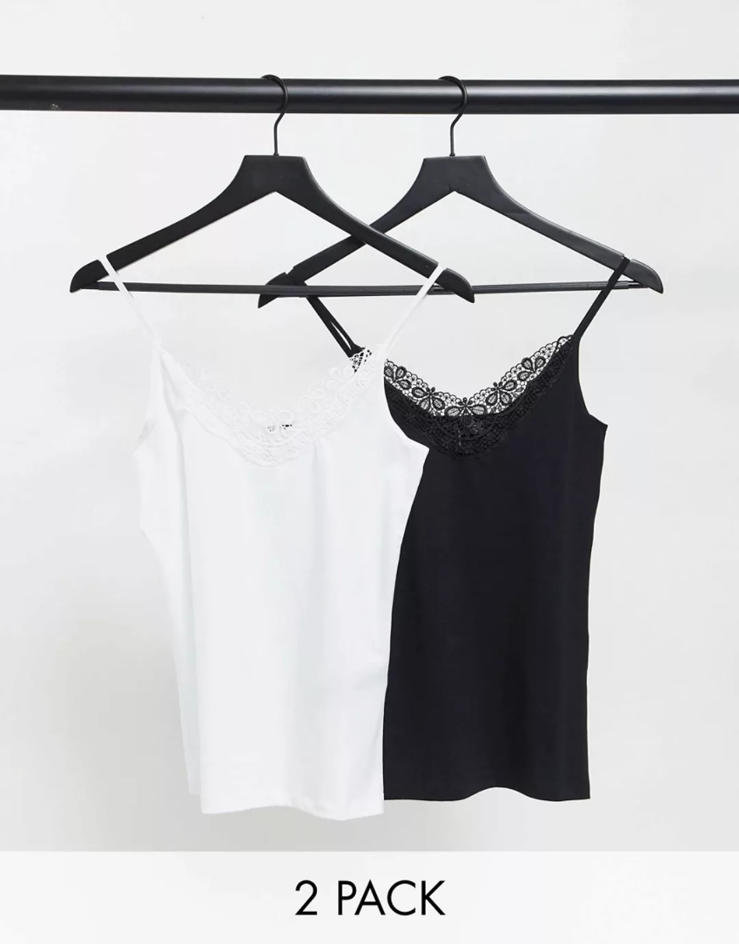 Vero Moda Inge Lace 2 Units Ärmelloses T-shirt XL Black / Pack Bright White günstig online kaufen