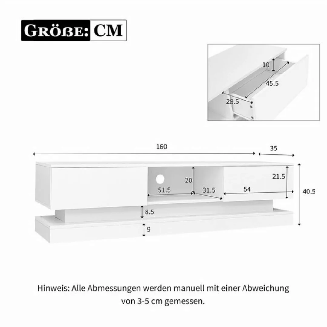 autolock TV-Schrank Hochglanz-TV-Schrank mit LED-Beleuchtung, 2 Schubladen günstig online kaufen