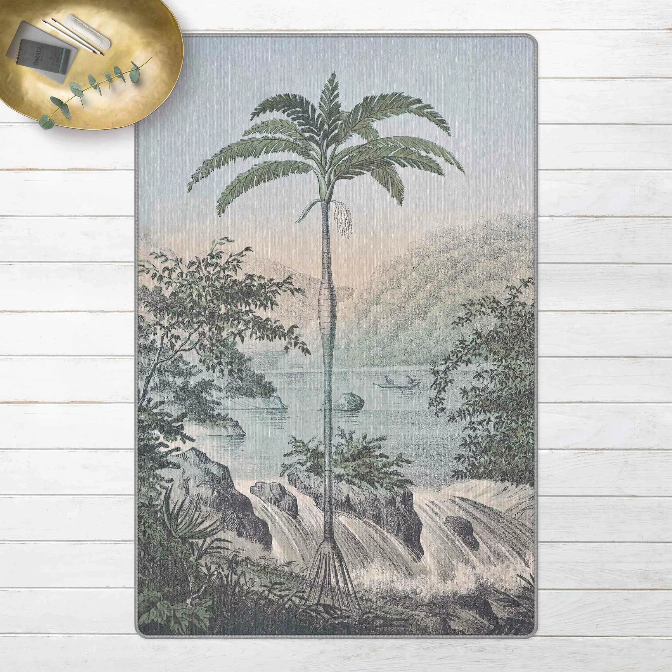 Teppich Vintage Illustration - Landschaft mit Palme günstig online kaufen