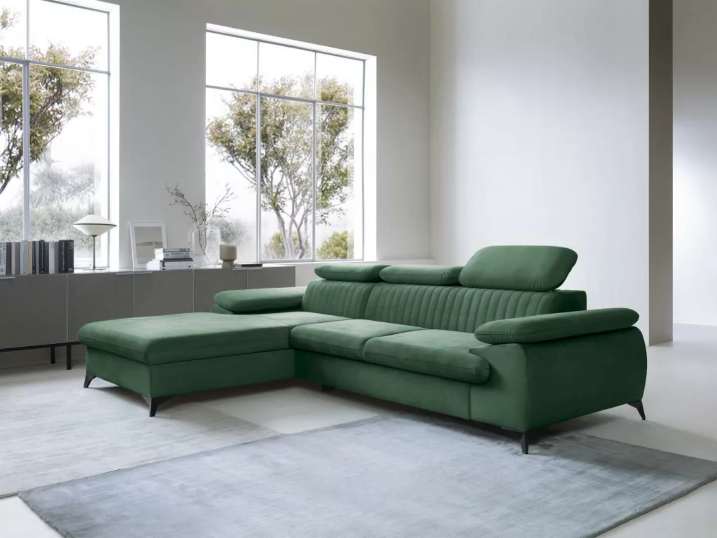 Ecksofa mit Schlaffunktion - Ecke links - Samt - Grün - SAMARA von PASCAL M günstig online kaufen