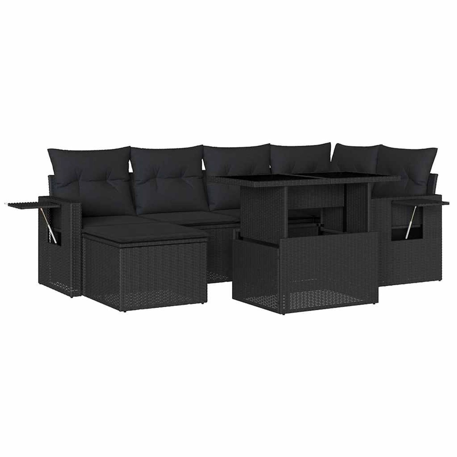vidaXL 7-Tlg Garten-Sofagarnitur mit Kissen Schwarz Poly Rattan 3268045 günstig online kaufen