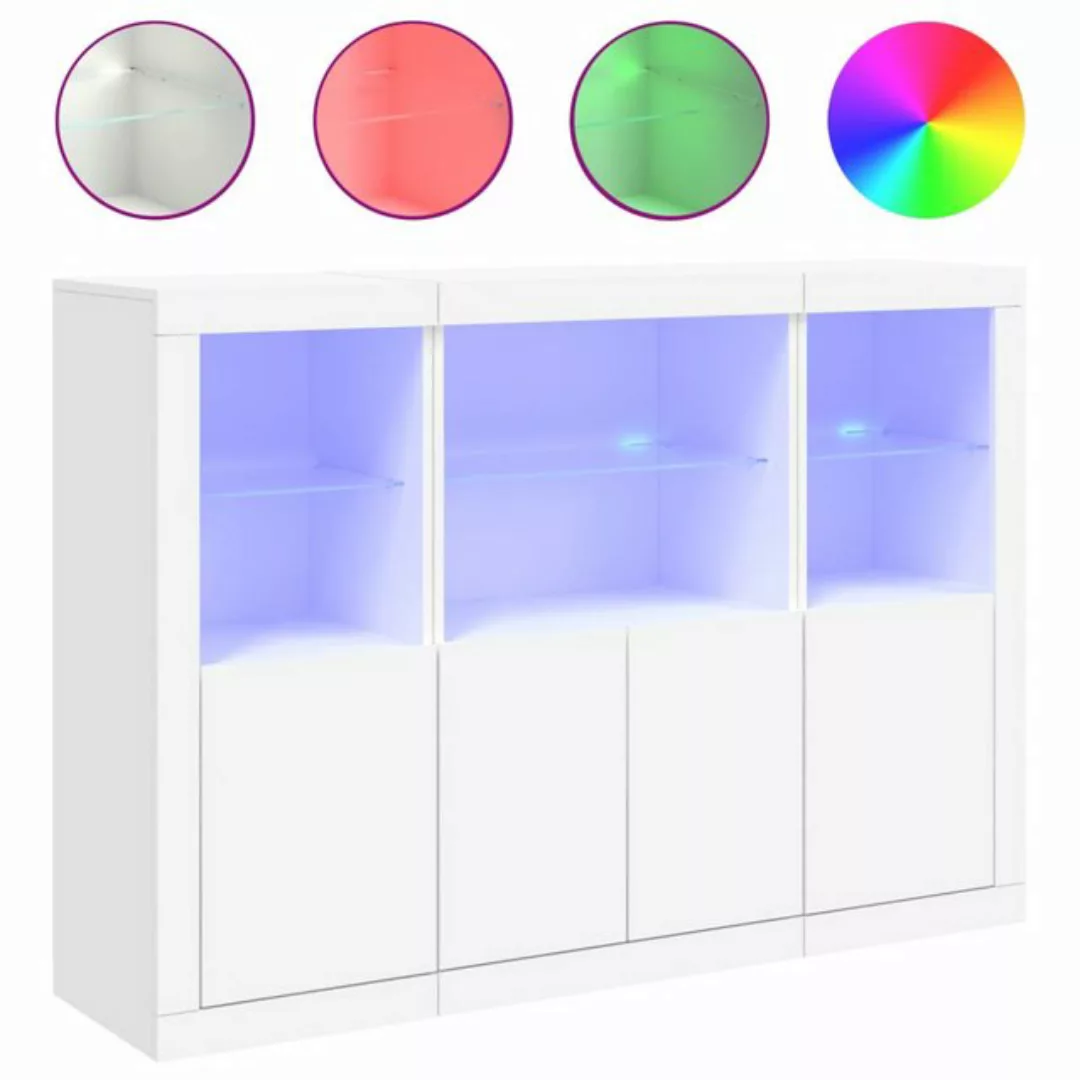 vidaXL Vitrine Sideboards mit LED Leuchten 3 Stk Weiß Spanplatte Glas Vitri günstig online kaufen