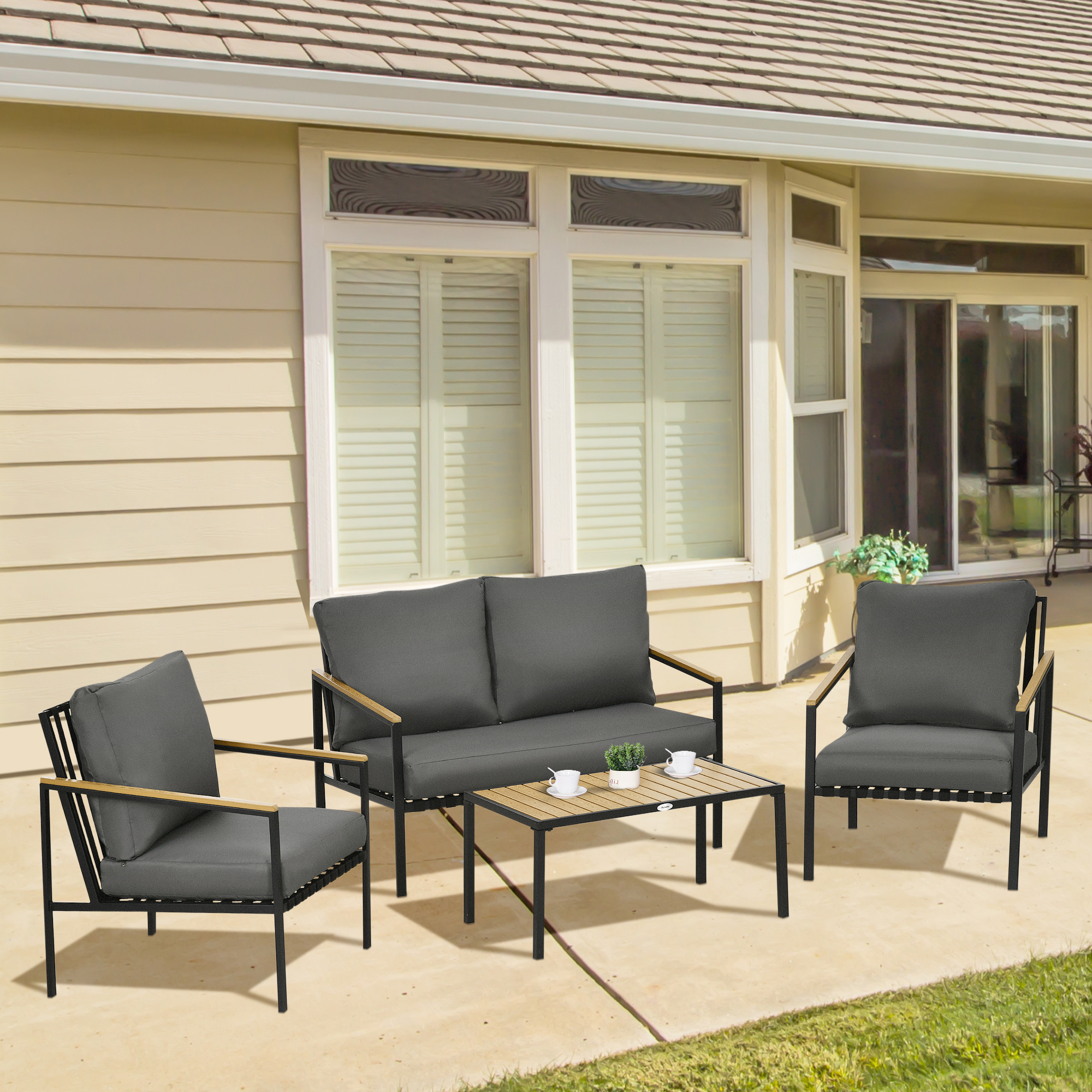 Outsunny Gartenmöbel-Set 4-teilig 4 Personen mit 2-Sitzer-Sofa, Sesseln und günstig online kaufen