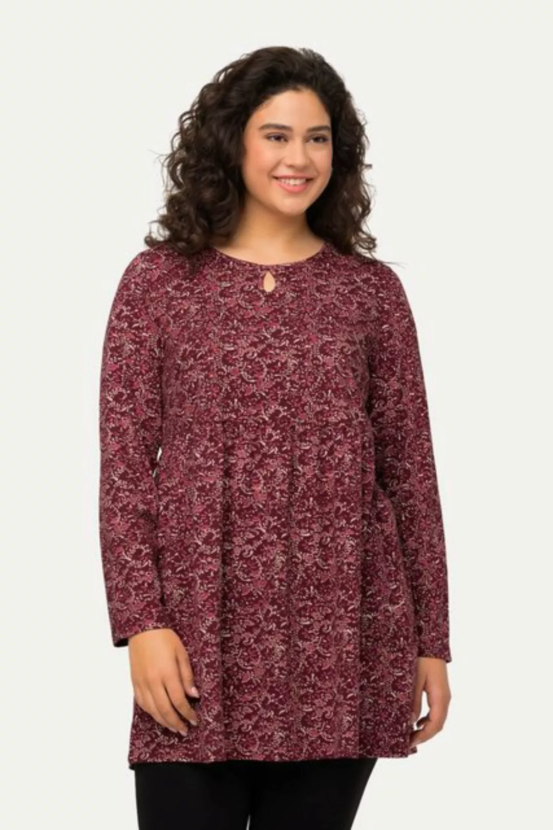 Ulla Popken Sommerkleid Kleid A-Linie Jersey mit Blüten Langarm günstig online kaufen