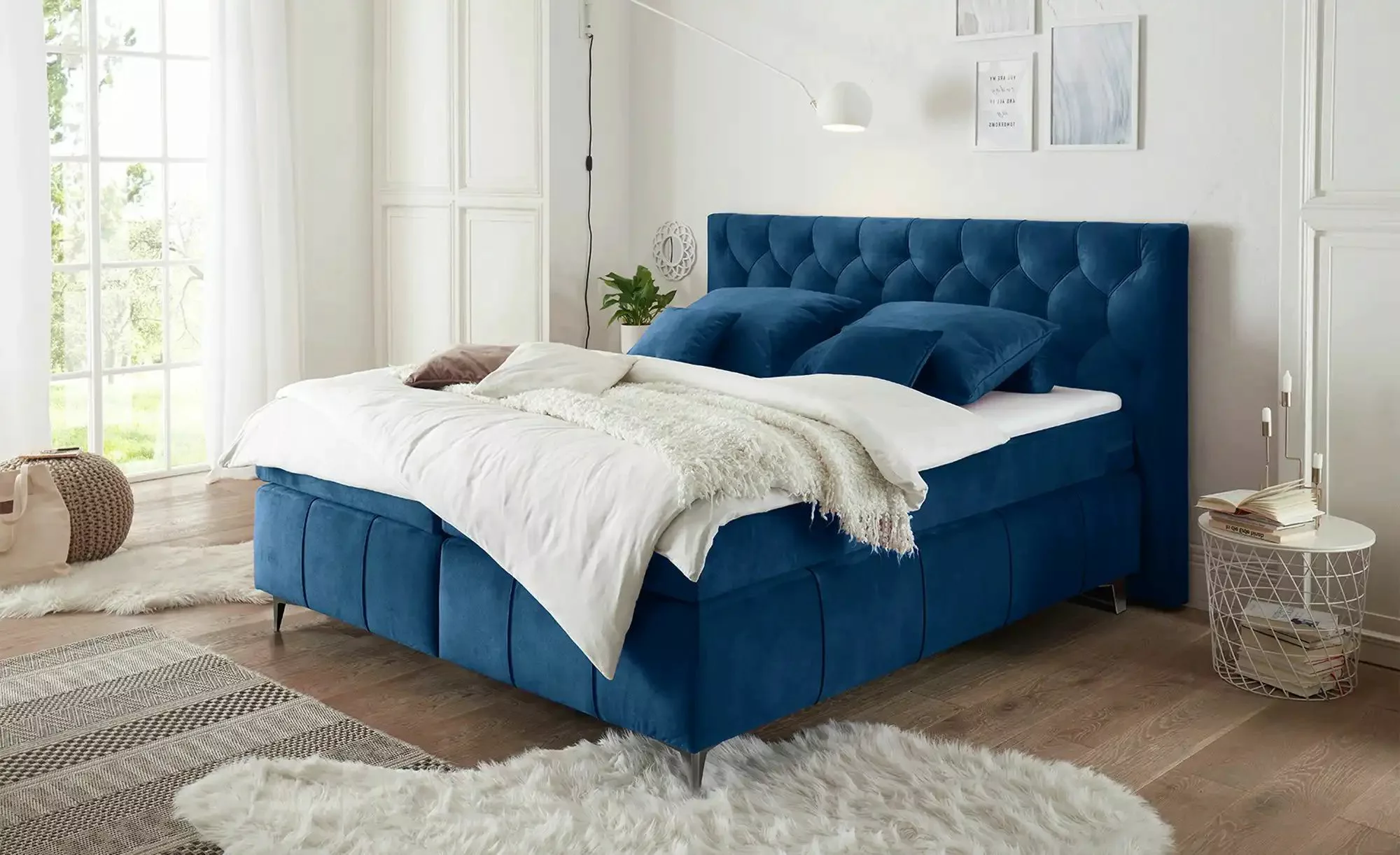 meinBett Boxspringbett  Pembroke ¦ blau ¦ Maße (cm): B: 200 H: 121 Betten > günstig online kaufen