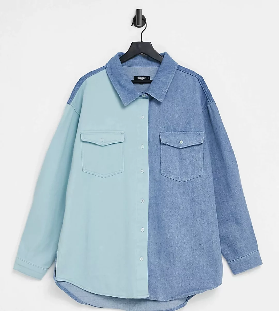 Missguided Plus – Oversize-Hemd in Blau mit Farbblockdesign günstig online kaufen