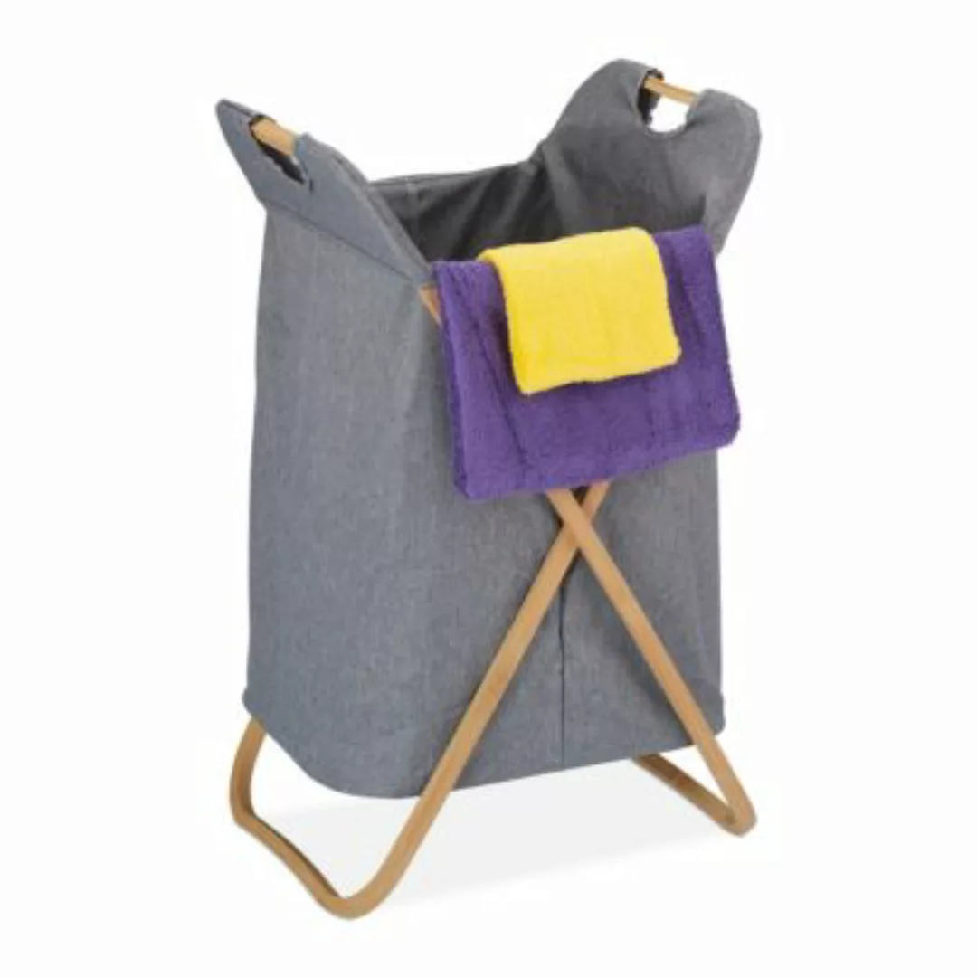 relaxdays Wäschekorb mit Bambushalter grau günstig online kaufen