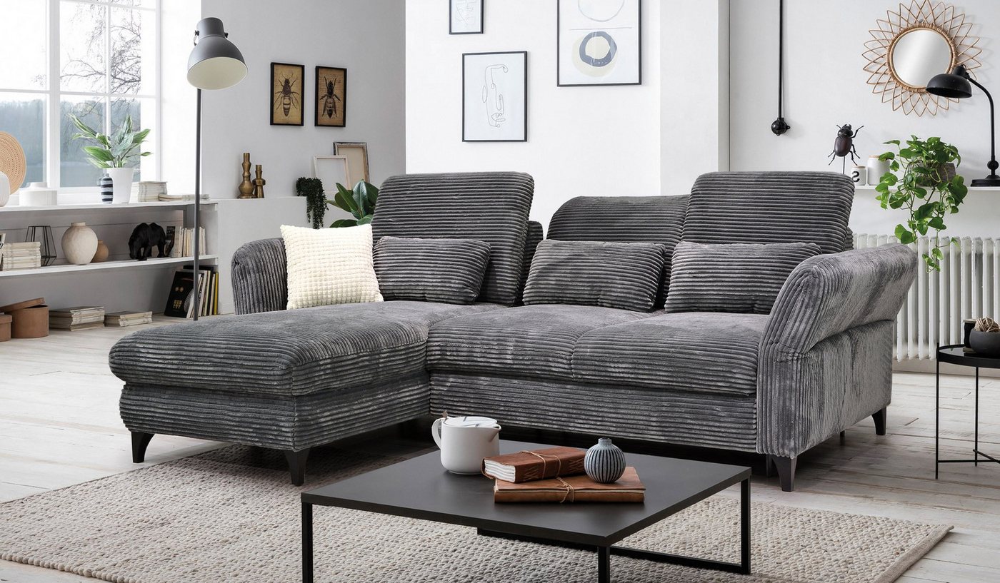 Hygger Möbelhaus Ecksofa Eva Schlafcouch, Sofa Cord L-Form 253 x190 cm, Wah günstig online kaufen