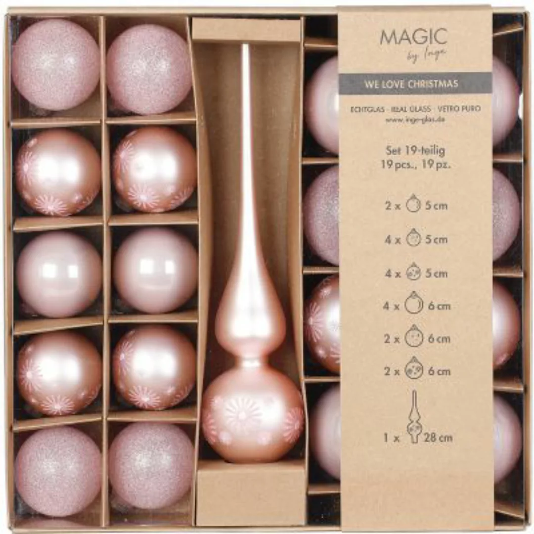 Magic 19-tlg. Set Glas-Weihnachtsbaumschmuck mit Spitze, rosé verziert rosa günstig online kaufen