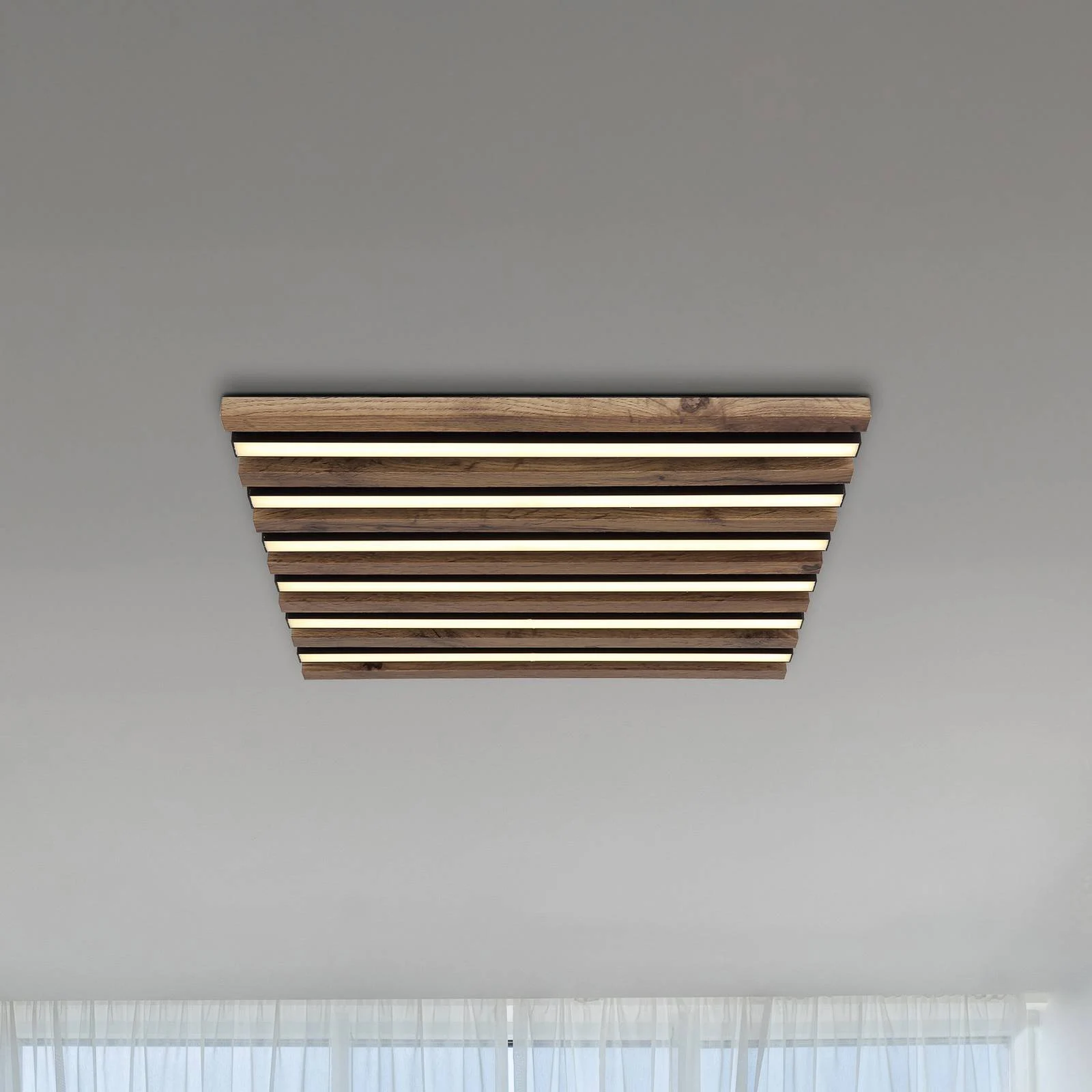 LED-Deckenlampe Hayden, Länge 45 cm, schwarz/holz dunkel günstig online kaufen