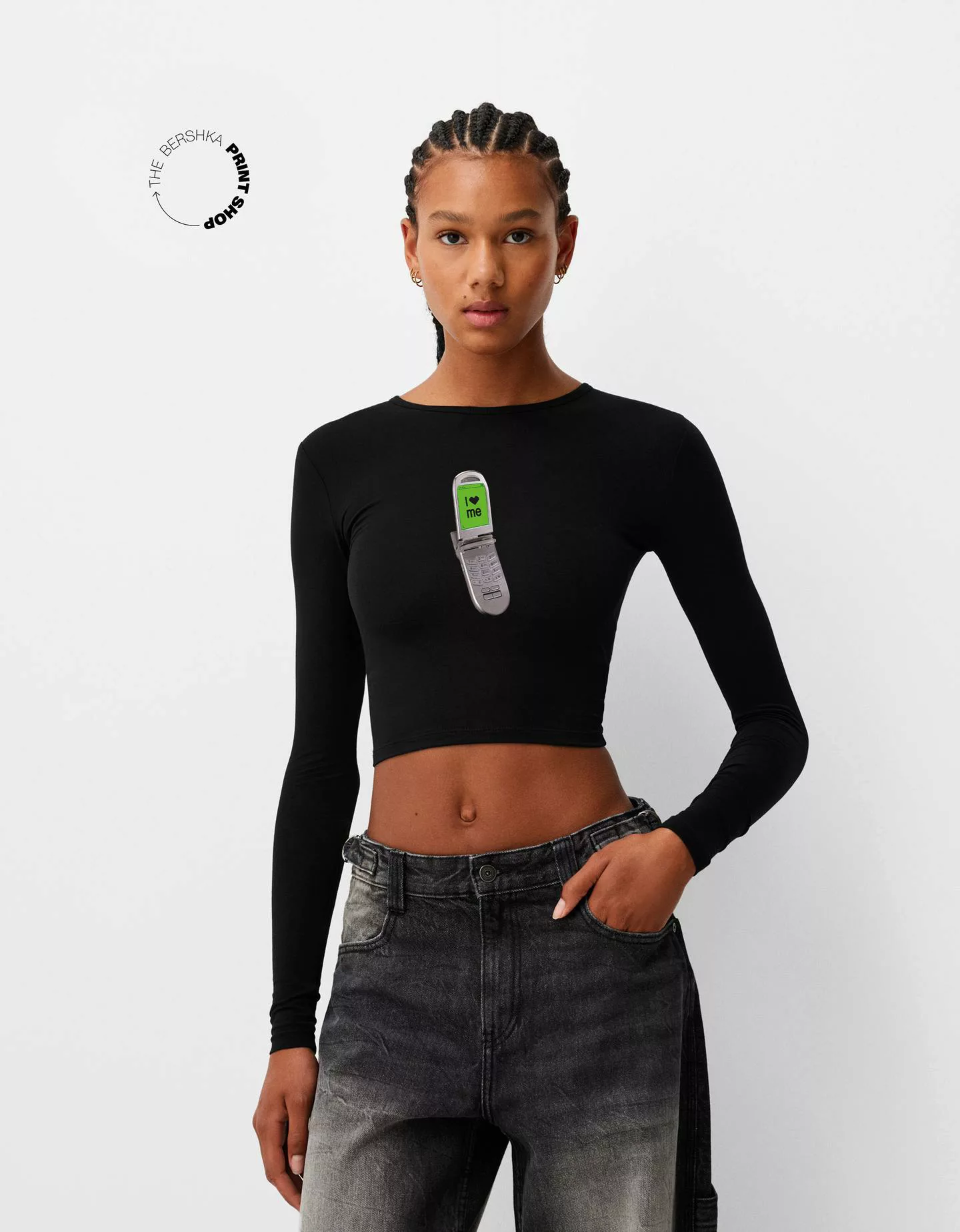 Bershka Langarmshirt Mit Print Damen L Schwarz günstig online kaufen