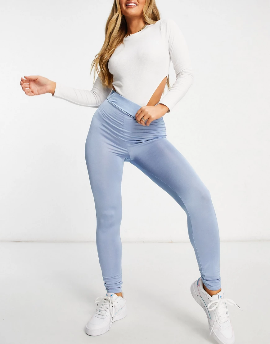 Missguided – Hochglänzende Leggings in Flieder, Kombiteil-Blau günstig online kaufen